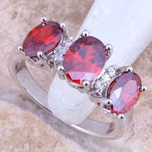 Shiny Red Garnet White CZ Silver Plated  Women's Jewelry Ring Size 6 / 7 / 8 / 9 R1483 2024 - buy cheap