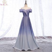 Blue Evening Dresses Bling Sparkle Gradient Color Pink Gray Elegant Reflective A Line Off Shoulder Long Prom Gowns Formal School 2024 - buy cheap