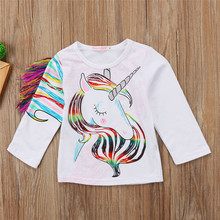 Camiseta de manga longa de unicórnio para crianças, camiseta de algodão para meninas de 1 a 6 anos, gola redonda, roupa de bebê 2024 - compre barato