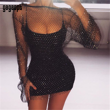 Brinquedo de manga longa brilhante para mulheres, tanga sexy, vestido de festa preto, 2019 2024 - compre barato