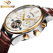 BINSSAW New Men Leather Watch Wrist Original Luxury Top Brand Big Automatic Fashion Sports Mechanical Watches Relogio Masculino 2024 - buy cheap