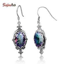 Szjinao New Hot Sale Genuine Mystic Fire Rainbow Topaz Ethnic Long Drop Earrings Gorgeous Solid 925 Sterling Silver Jewelry 2024 - buy cheap