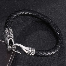 Pulseira masculina de couro, bracelete na moda preto e marrom de aço inoxidável com gancho para presente 2024 - compre barato