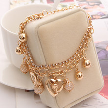 Gran oferta Corazón de malla de bola de perla de imitación perlas pulseras mujer Multi-capa de cadenas de Color dorada pulseras del encanto del envío de la gota 2024 - compra barato