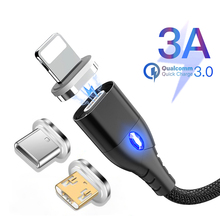 Cable magnético rápido 3A de 1M para iPhone X, Samsung S8, carga rápida 3,0, Micro USB tipo C, Cable de datos de carga de teléfono 2024 - compra barato