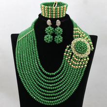 Conjuntos de joias de miçangas africanas sólidas verde cristal de casamento novo colar de noiva pulseira brincos conjunto frete grátis wb759 2024 - compre barato