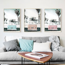 Pink Bus Retro Kombi Beach Coconut Palm Nordic Posters And Prints Wall Art Canvas Painting Wall Pictures For Living Room Decor 2024 - buy cheap