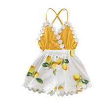 Toddler Baby Girls Lace Floral Lemon Romper Deep V-neck Sling Jumpsuit Outfit Kids Princess Clothes Strap Backless Romper 0-4Y 2024 - buy cheap