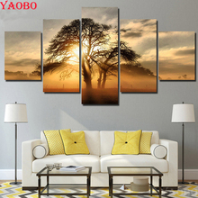 5d diy diamond painting 5 pcs Sunrise Tree Scenery cross stitch diamond embroidery full square round diamond mosaic wall decor 2024 - buy cheap