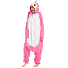 Pijama cosplay de pinguim kigurumi, pijama adulto de lã polar, rosa, animal, feminino, masculino, para festa de halloween e carnaval 2024 - compre barato