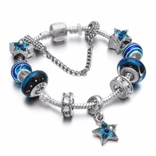 2018 New Blue Crystal Star Moon Charm Bracelet & Bangle Murano Grass Bead Pendant Bracelet For Women DIY Jewelry 2024 - buy cheap