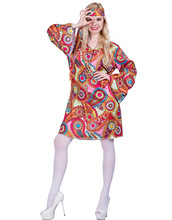 Для взрослых женщин цветок Ретро Хиппи Peace и любовь Костюм хиппи Хэллоуин косплей наряд в стиле диско женское нарядное платье 2024 - купить недорого