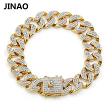 JINAO-pulsera de circonia cúbica chapada en oro para hombre, brazalete con Micro pavé, cadena cubana de 7 "y 8" de longitud, joyería de Hip Hop 2024 - compra barato