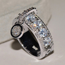 USTAR-anillo con colgante redondo de circonia cúbica para mujer, joyería de moda, anillos de compromiso dorados, accesorios para mujer 2019 2024 - compra barato
