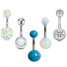 1PC Steel Belly Button Rings Crystal Piercing Navel Ring Opal Stone Navel Earring Belly Piercing Sex Body Jewelry Piercing 14g 2024 - compre barato