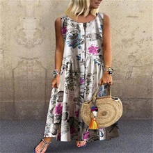 Women Summer Casual Beach Sundress Print Floral Sleeveless Kaftan Loose Long Bohemian Vacation Hot Flower Elegant Dress 2024 - buy cheap