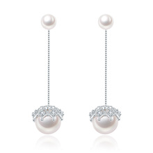 Pendientes elegantes de perlas largas de calidad para mujer, joyería de fiesta de boda, pendiente de borla de circonita cúbica 2024 - compra barato
