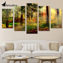 5 Piece Canvas Prints Wall Art Misty Forest Fire Painting Picture Print Home Decor Living Room Poster Free Shipping XA1184B 2024 - buy cheap