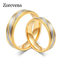 ZORCVENS-anillos de boda de moda para amantes, anillos de Color dorado de acero inoxidable para parejas, anillos de compromiso de boda para hombres y mujeres 2024 - compra barato