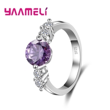 Anillo de compromiso de plata 925 para mujer, sortija redonda de cristal austriaco púrpura para boda, nuevo diseño 2024 - compra barato