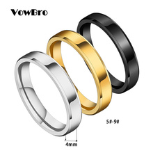 Кольцо VowBro из тонкой титановой стали женское, простой модный перстень золотого и серебряного цветов для свадьбы и вечеринки, 4 мм, 3 цвета 2024 - купить недорого