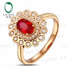 CaiMao 0.71 ct Natural rubi 18KT/750 Rose Gold 0.30 ct Completa Cut Diamond Anel de Noivado Jóias de Pedras Preciosas 2024 - compre barato