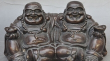 Free shipping china buddhism bronze wealth yuanbao happy laugh 2 Maitreya Buddha lucky statue 2024 - buy cheap