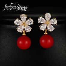 2017 New Fashion Jewelry Stud Earrings Korean Style Women Flower Crystal Red Imitation Pearl Earrings for Women Brincos AE440 2024 - buy cheap