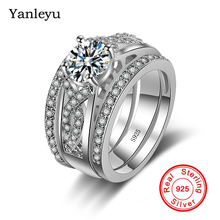 Yanleyu-Anillos de Compromiso de Plata de Ley 925 para mujer, conjunto de anillos de boda de circonita cúbica AAA, joyería fina PR191, 3 unids/lote 2024 - compra barato