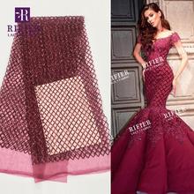 Burgundy Sequins African Nigerian Mesh For Noble Lady Prom Wedding Bride Dresses Nigerian Women Laces 2019 Latest Sequined Mesh 2024 - buy cheap