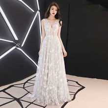Aswomoye Elegant A-Line Evening Dress 2018 New Illusion V-Neck White Special Occasion Dress Appliques PromDress robe de soiree 2024 - buy cheap