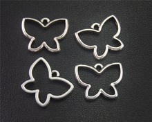 Pingente borboleta vazado 50 peças, cor prata decotada pingente diy colar pulseira achados 14x17mm a1991 2024 - compre barato