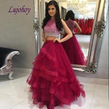 Luxury Two 2 Piece Prom Dresses Long Plus Size 2019 Off Shoulder Glitter Sexy Women Red Formal Evening Dresses Gowns 2024 - buy cheap