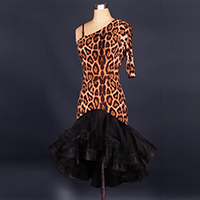 Personalizado personalizar uma manga leopardo sexo selvagem mulher latina salsa dança vestido palco ballroom flamenco vestido S-XXXL l050 2024 - compre barato