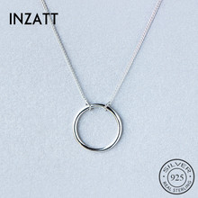 Ожерелье INZATT с подвеской в минималистическом стиле женское, изящное геометрическое круглое ожерелье из настоящего серебра 925 пробы, модные аксессуары 2024 - купить недорого