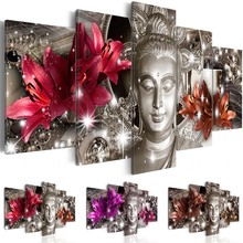 Living Room Home Decor Wall Art Prints 5 Panel Lily Religion Buddha Scenery Fashion Poster Modular Frame Picture Canvas Painting 2024 - buy cheap