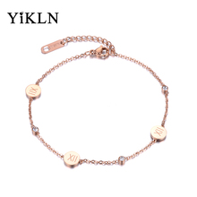 Yikln na moda corrente de aço inoxidável & link charme pulseira numerais romanos rosa ouro strass amante noivado jóias yb18177 2024 - compre barato