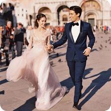 High Quality One Button Navy Blue Groom Tuxedos Shawl Lapel Groomsmen Men Blazers Suits (Jacket+Pants+Tie) NO:446 2024 - buy cheap