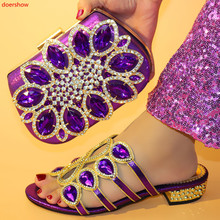 doershow new come Matching Women Shoe and Bag Set Decorated purple Nigerian Shoes and Bag Set Italy Shoes and Bag set HFF1-14 2024 - buy cheap