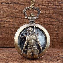 Vintage Hollow Handsome Soldier With Gun Quartz Pocket Watch For PUBG Theme Cos Steampunk Pocket Watch With Necklace FOB Chain 2024 - buy cheap