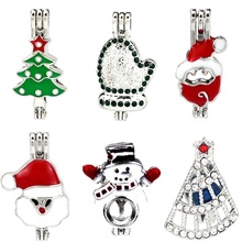 20X Colors Enamel Rhinestone Christmas Tree Santa Gloves Snowman Beads Cage Perfume Diffuser Pearl Cage Locket Pendant 2024 - buy cheap