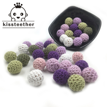 50pc / lot Crochet Round Beads Wooden Teether Crochet Color Mix Ball 20mm Decoration Indoor Baby Teething Crochet Beads Teether 2024 - buy cheap