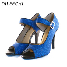 DILEECHI Classic blue Latin dance shoes female women's Party Square dance shoes Ballroom dancing shoes 10cm heel 2024 - buy cheap