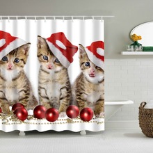 Cortina de ducha con diseño de gato navideño, visillo de baño impermeable, respetuoso con el medio ambiente, lavable, con gancho y B1113-F 2024 - compra barato