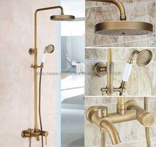 Antique Brass Shower Faucets Bathroom Shower Mixer Taps Wall Mount Tub Shower Faucet with Handshower Brs187 2024 - buy cheap