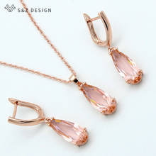 S&Z 6 Color Long Water Drop Dangle Zircon Earrings Jewelry Set 585 Rose Gold Color  For Women Korean Fine Wedding Party Jewelry 2024 - buy cheap