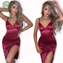 DIYINOO Sexy 2018 Summer Desses New Fashion Women Club Solid Dress Spaghetti Strap Sleeveless V-Neck A-Line Party Dresses 2024 - buy cheap