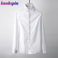 2019 Classic Embroidery Collar Shirt men Long sleeve Slim Casual Chemise homme Solid color 80% Cotton Business male Dress Shirts 2024 - buy cheap
