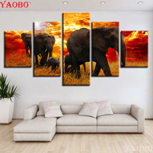 5d diy pintura diamante animais elefantes família pôr do sol paisagem cheia mosaico diamante bordado conjuntos para sala de jantar decoração 5 pçs 2024 - compre barato