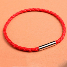 Pulsera de cuero rojo para hombre y mujer, brazalete de cuero negro, pulsera de hilo rojo, joyería de moda 2024 - compra barato